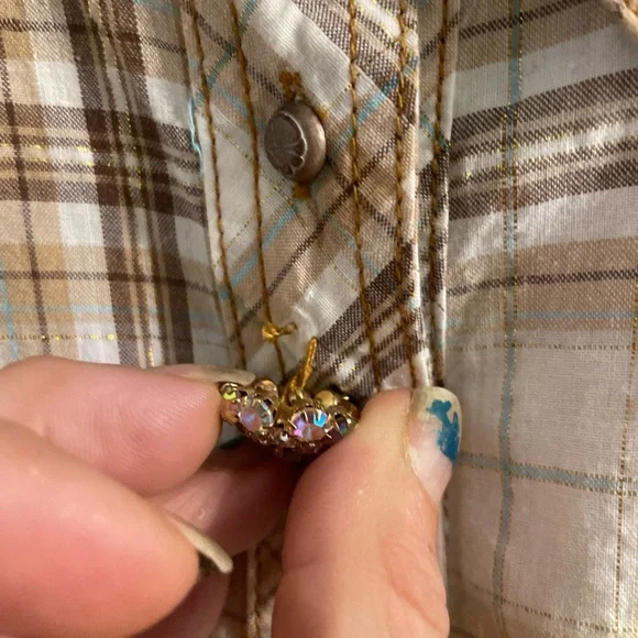 ARATTA SILENT JOURNEY LRG ROUGH RIDER PLAID EMBROIDERED FLORAL BACK TUNIC SHIRT - Picture 3 of 13